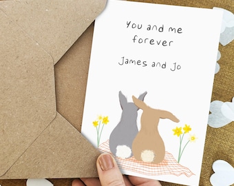 You and Me Forever Rabbit Card - Bunny Anniversary - Personalised -  For Husband - Wife