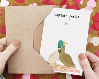 Carte Together Forever Ducks - carte d'anniversaire personnalisée - carte de fiançailles - jour du mariage - carte écologique - mari - femme