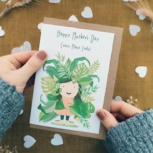 Carte de fête des mères Crazy Plant Lady - Carte écologique - Carte de maman jardinière - Maman plante drôle