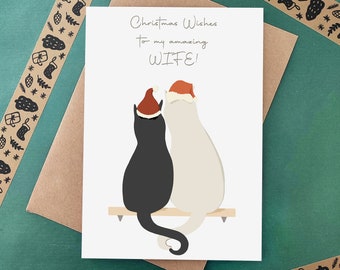 Carte de Noël pour femme chat - M. et Mme - Partenaire - Carte écologique - Carte pour amoureux des chats