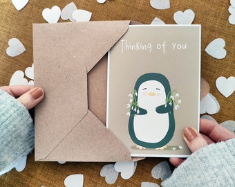 Thinking Of You Penguin Card - Personalised Sympathy Card - bereavement - condolence