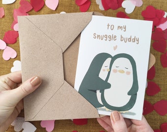 Carte d'anniversaire Penguin Hugs - To My Snuggle Buddy - Carte pour lui - Carte personnalisée - Carte recyclée écologique