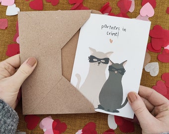 Partners In Crime Cat Anniversary Card - Personalised Card - Card For Him - Eco Recycled Card