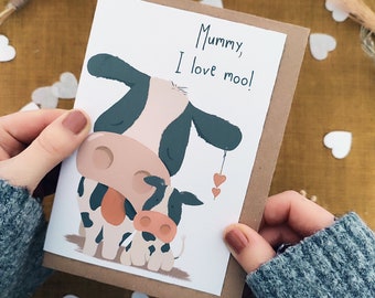 Cow and Baby Mother's Day Card - First Mothers Day - Cute Pun Card - Eco Friendly Card - Cute Card For Mum