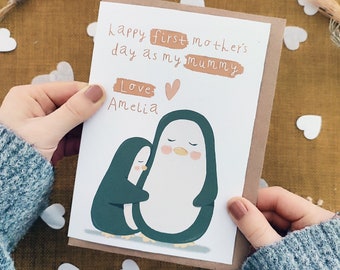 Personalised Penguin Mother's Day Card - First Mother's Day - For a special Mummy - From Baby, Son, Daughter