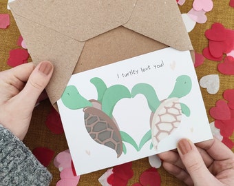 Carte personnalisée de Saint-Valentin tortue - jeu de mots - carte kawaii - carte recyclée écologique - carte amour jeu de mots - carte copain - carte d'anniversaire