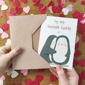 Penguin Hugs Anniversary Card - To My Snuggle Buddy Card - Card For Him - Personalised Card - Eco Recycled Card