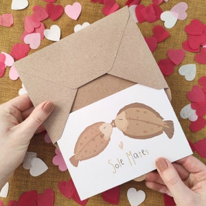 Jeu de mots poisson carte Solemates - âme soeur - carte de jeu de mots poisson personnalisée - jeu de mots drôle - carte recyclée écologique - carte de fiançailles de mariage