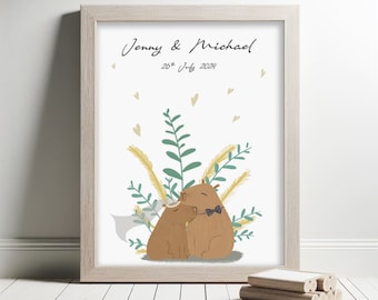Gepersonaliseerde capibara-huwelijksprint – Mr & Mrs Keepsake (digitale download)