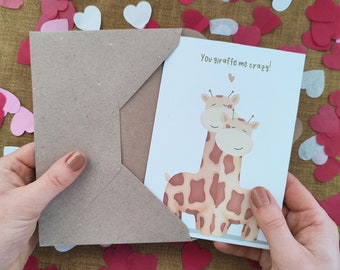 Giraffe Pun Anniversary Card - You Giraffe Me Crazy - Card For Him - Personalised Card - Eco Recycled Card