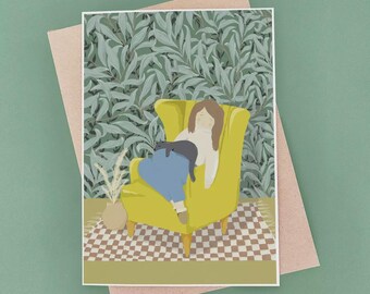 Black Cat Sleeping Card - Armchair - Birthday