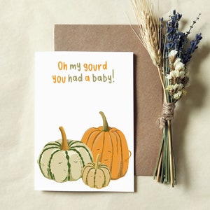 Carte de bébé citrouille gourde - personnalisée - jeu de mots drôle - félicitations - bébé automne - carte écologique