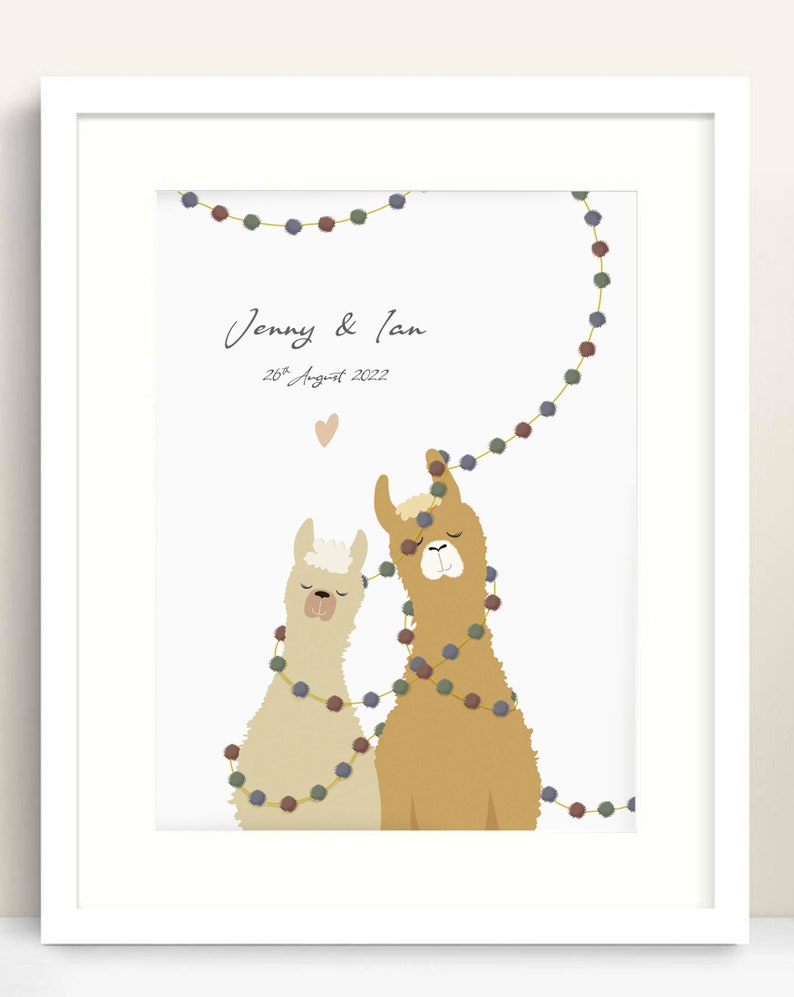 Personalised Wedding Print Llama Print Wedding Print Mr and Mrs Wedding Gift Ideas Keepsake image 4