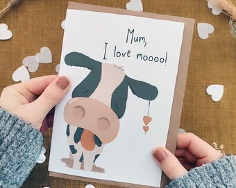 Funny Cow Mother's Day Card - Pun Card - I Love Moo - Card For Mum - Mum Birthday