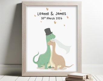 Stampa personalizzata di matrimonio con dinosauro - Regalo di nozze divertente - Regalo di anniversario - Mr e Mrs - Idee regalo di nozze - Ricordo