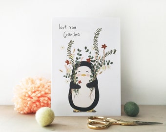 Penguin Grandma Mothers Day Card - Granny - Eco Friendly Card - Cute Penguin Card