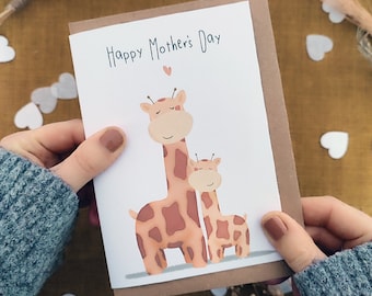 Cute Giraffe Mother's Day Card | Safari | Card For Mum | mummy mothers day card | card from daughter | card for nana