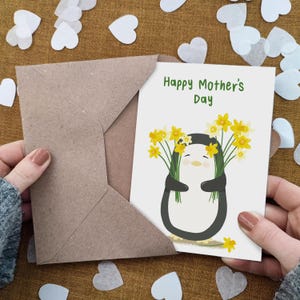 Pinguin Narzisse Muttertagskarte - Personalisierte - Umweltfreundliche Karte - Karte für Mama Oma Nanna Nan - Mama Karte - Süße Pinguin Karte