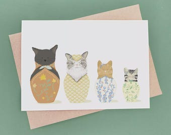Funny Cat Russian Dolls Card