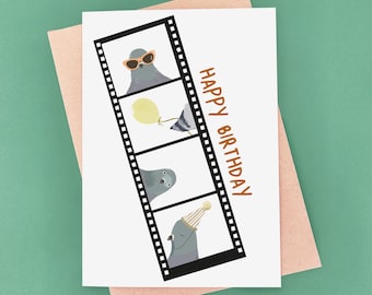 Pigeon Birthday Card - Photo Booth Strip - Funny Bird Selfie