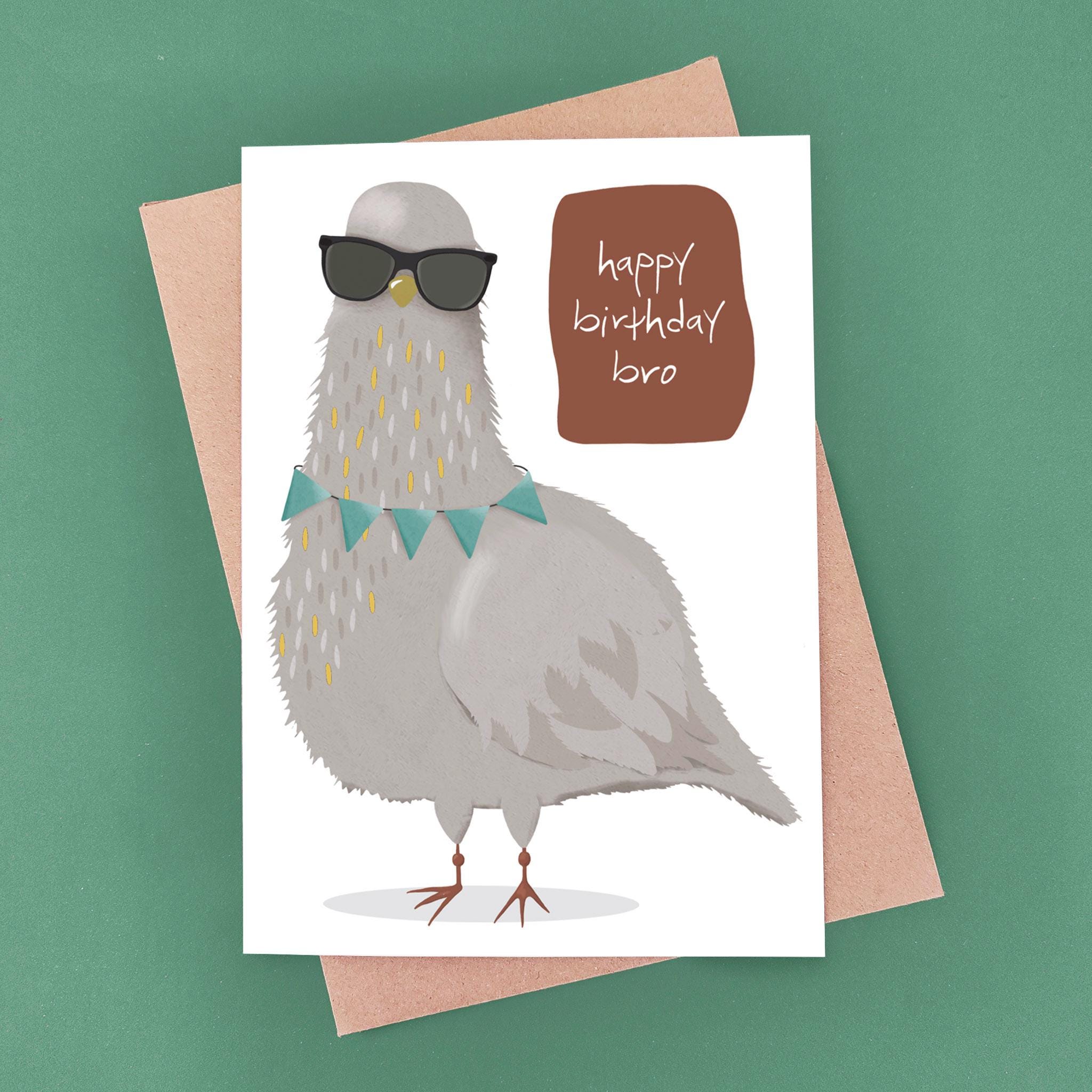 Pigeon Birthday Card for Bro - Illustrated Card - Etsy UK
