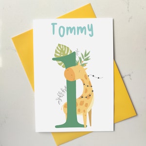 Personalisierte 1. Geburtstag Safari Karte - Giraffe - Kindergeburtstag - Alter Eins - Erster Geburtstag - Für Enkel Enkelin Nichte Neffe