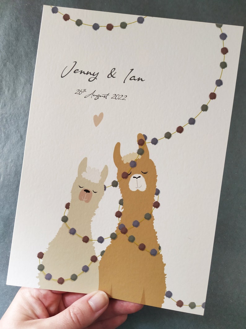 Personalised Wedding Print Llama Print Wedding Print Mr and Mrs Wedding Gift Ideas Keepsake image 3