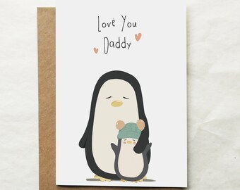 Daddy Birthday Penguin Card - Eco Friendly Dad Card - First Time Dad - Papa And Baby Card