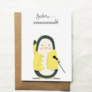 Carte d'anniversaire personnalisée Reine - pingouin mignon - Freddie Mercury - carte écologique - Boho Rhapsody