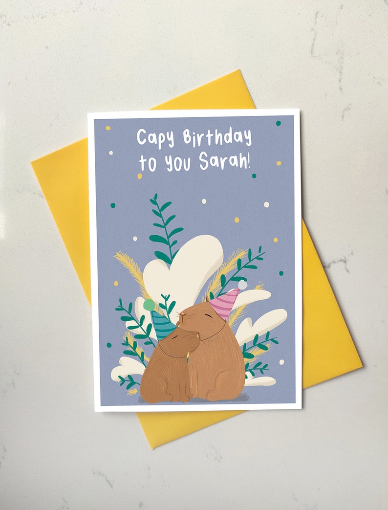 Capy Birthday Card Capybara Greetings Card Personalised Card Cute Birthday Card Wife Husband Birthday Card Eco Recycled Card image 2