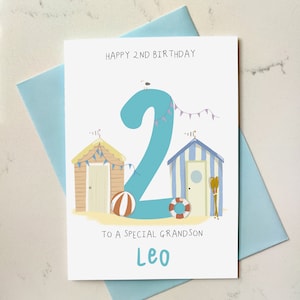 Carte de plage personnalisée pour 2e anniversaire - Anniversaire d'enfant - 2 ans - Pour petit-fils, petite-fille, nièce, neveu