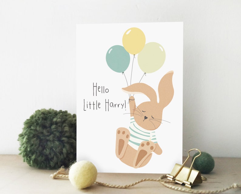 New Baby Bunny Card Eco Friendly Rabbit Card Congratulations Card New Arrival Card image 2