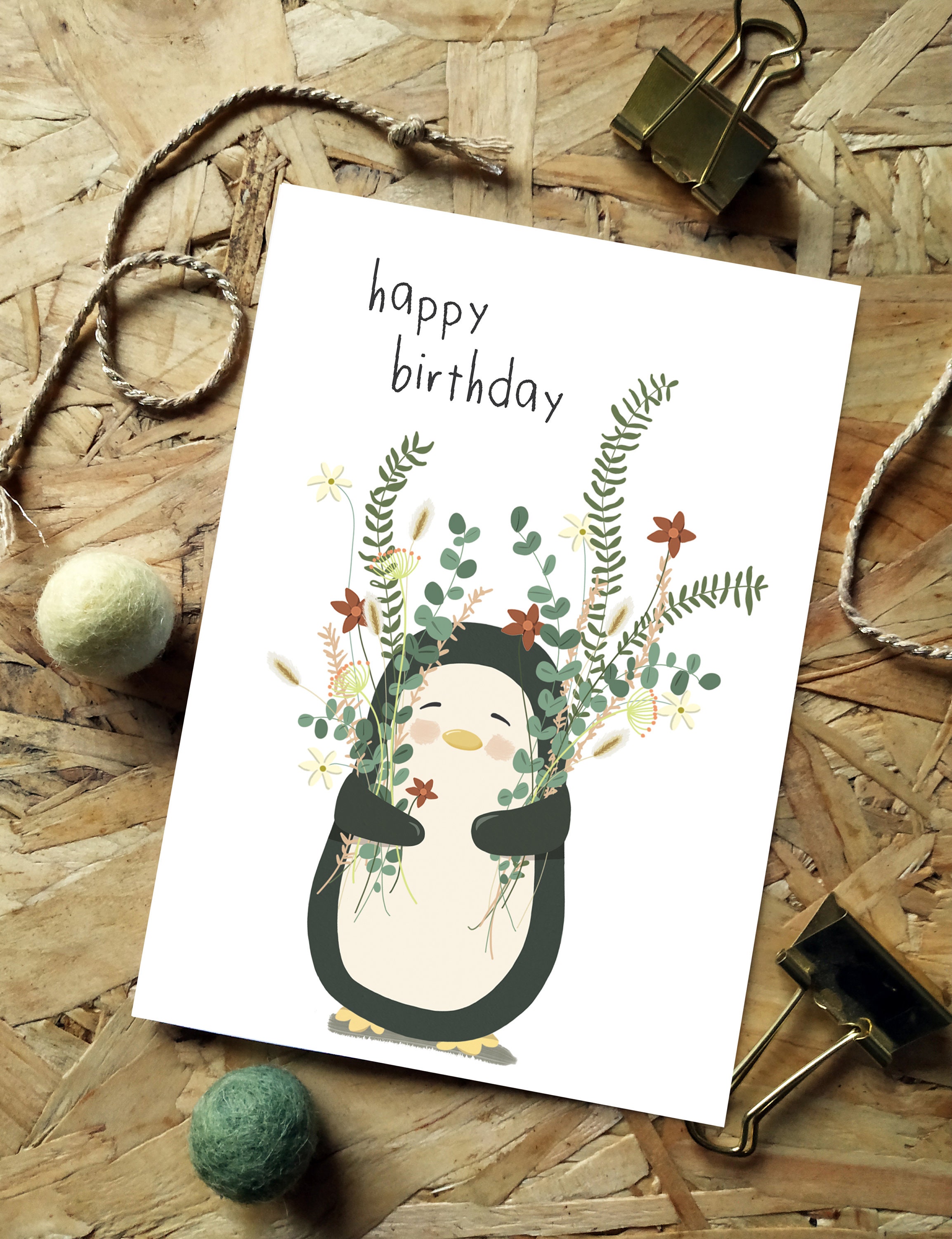 Personalised Penguin Birthday Card - Floral - Etsy