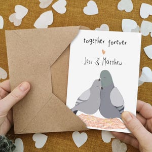 Together Forever Taube Karte - Jubiläumskarte - Personalisierte Hochzeit Verlobungskarte - Umweltfreundliche Karte - Von der Braut zum Bräutigam