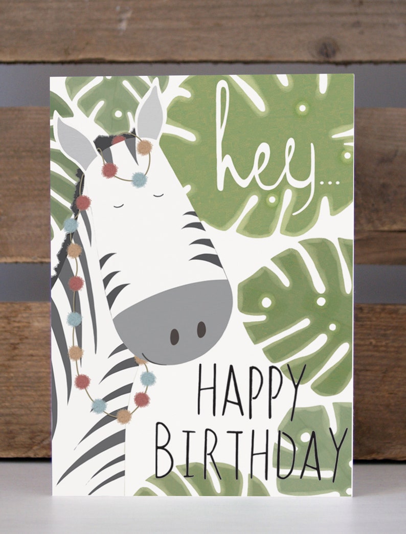 Illustrated Greeting Card Hey Happy Birthday Zebra Swiss Etsy