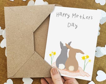 Bunny Rabbits Mother's Day Card - Daffodils - Eco Recycled