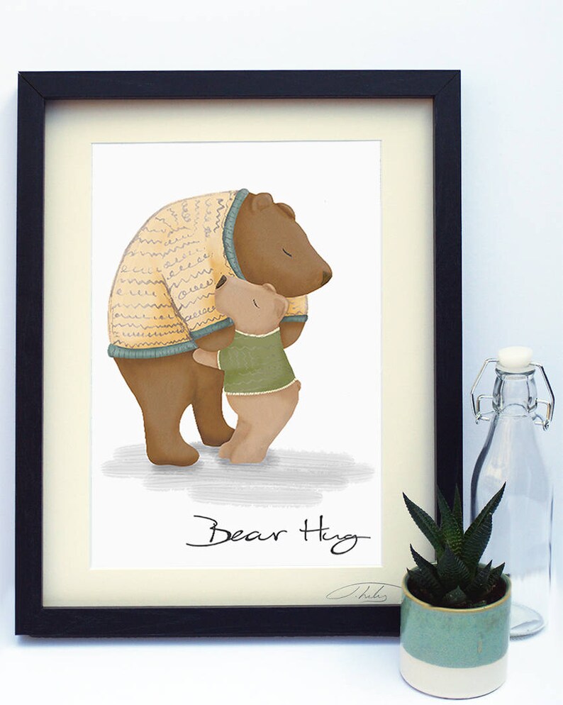 Bear Hug Illustrated Print Wall Art Cuddle Gift Portrait | Etsy