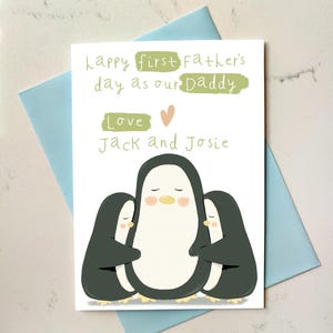 Personalisierte Pinguin Zwillinge Vatertagskarte - Erster Vatertag - Für einen besonderen Papa - Von Babys Söhne Töchter Zwei Kinder