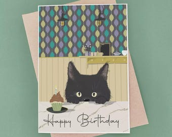 Black Cat Birthday Card - Kitchen