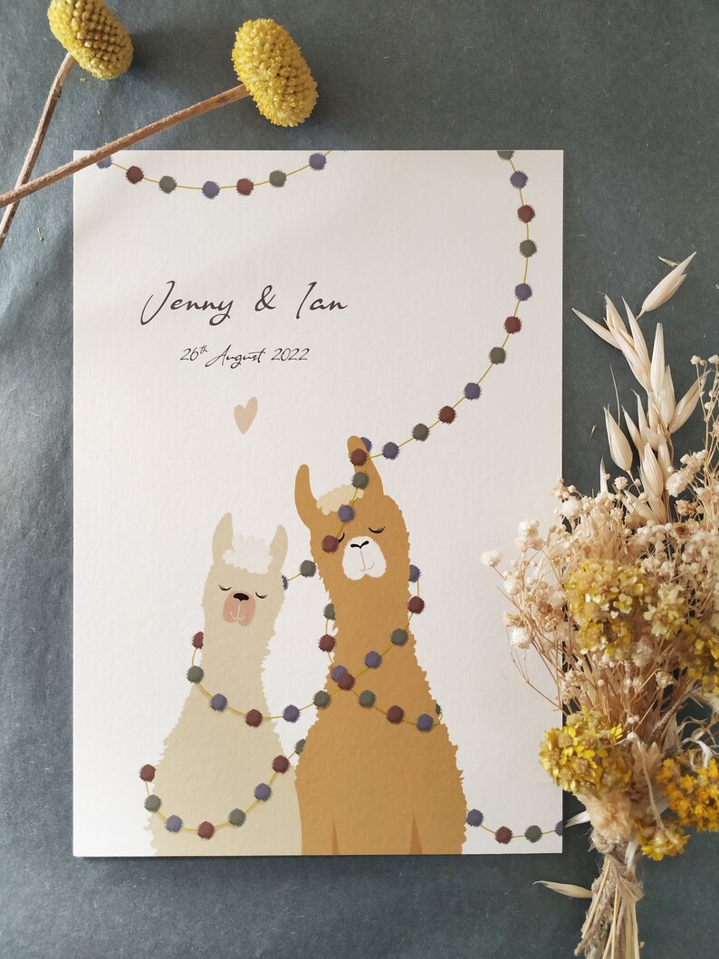 Personalised Wedding Print Llama Print Wedding Print Mr and Mrs Wedding Gift Ideas Keepsake image 2