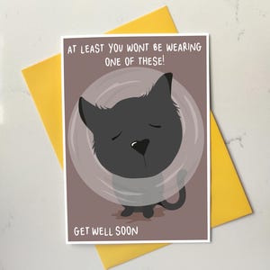 Gute Besserung Karte - Lustige schwarze Katze - Karte Karte Cone of Shame - Eco freundlich - denkt an dich
