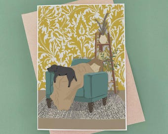Black Labrador Dog Sleeping Card - Armchair - Birthday