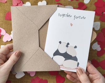 Biglietto anniversario Panda personalizzato - Biglietto Kawaii Orso nuziale - Insieme per sempre - Biglietto ecologico - Marito - Moglie - Mamma e papà