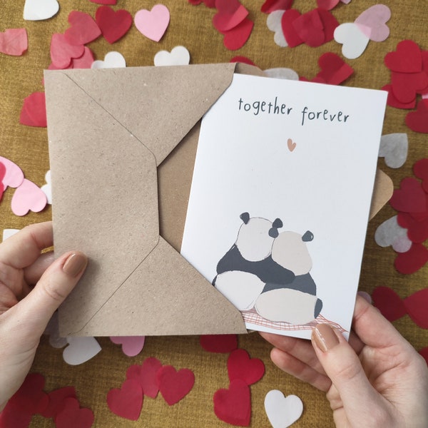 Personalised Panda Anniversary Card - Wedding Bear Kawaii Card - Together Forever - Eco Friendly Card - Husband - Wife - Mum and Dad