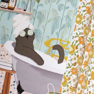Cat Bathroom Print Cat Lover Gift Cat Decor Animal Bath Wall Art Maximalist Bathroom Prints Eclectic Jungle Deco image 4