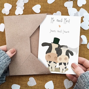 Personalisierte Kuh Hochzeitskarte - Mr and Mrs Karte - Eco Freundliche Karte - Mann - Frau - Recycling Karte