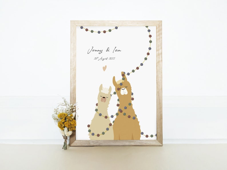 Personalised Wedding Print Llama Print Wedding Print Mr and Mrs Wedding Gift Ideas Keepsake image 1