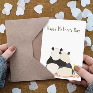 Panda Muttertagskarte - Narzissen Karte - Mutter und Tochter Sohn - Umweltfreundliche Karte - Karte für Mama - Mumie Karte - Süße Bären Karte