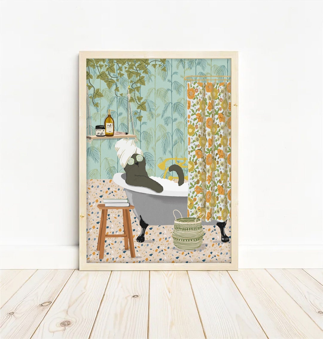 Cat Bathroom Print - Digital Download - Cat Lover Gift - Animal Bath ...