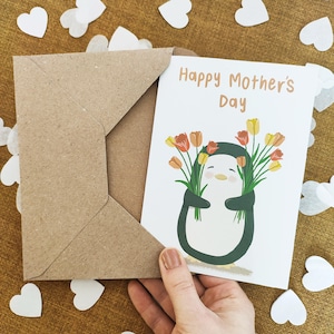 Pinguin Tulpen Muttertagskarte - Personalisierte - Umweltfreundliche Karte - Karte für Mama Oma Nanna Nan - Mumie Karte - Süße Pinguin Karte